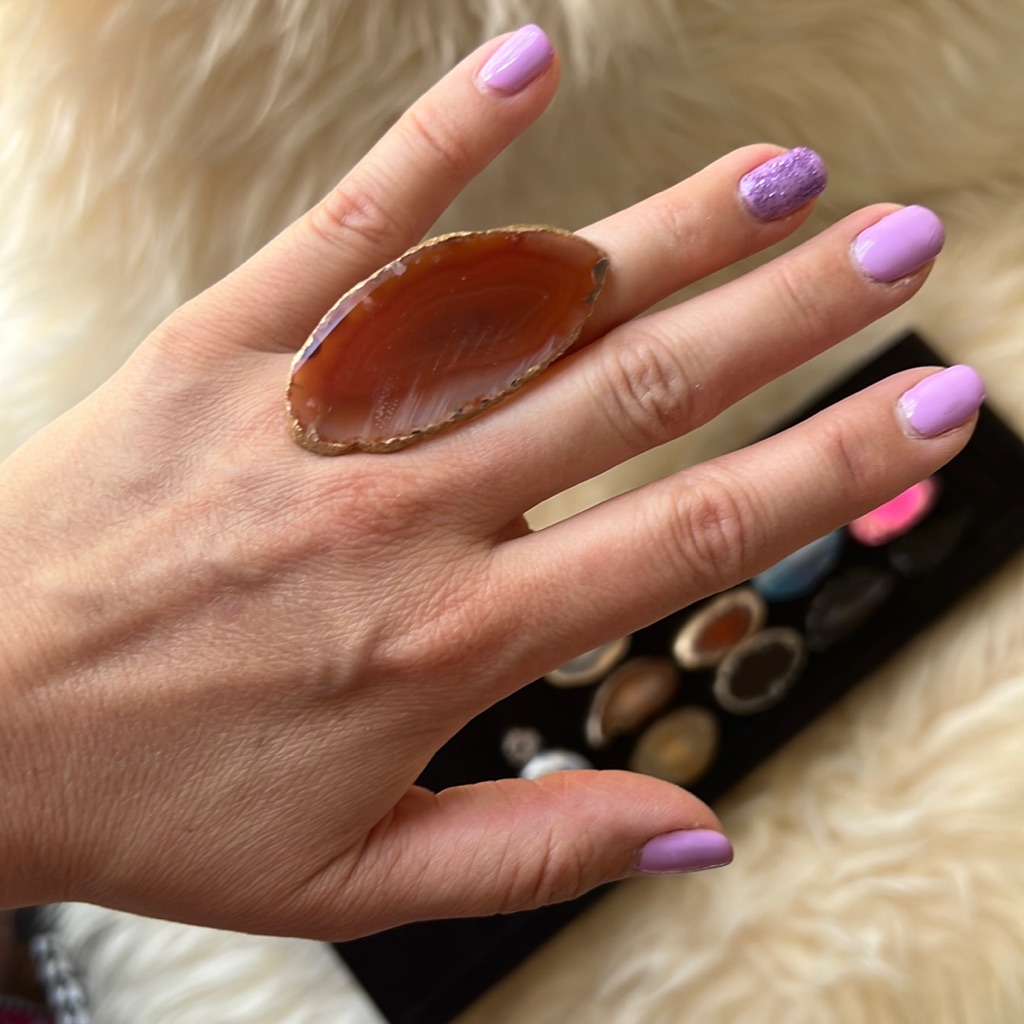 Small Brown Agate Adjustable Ring